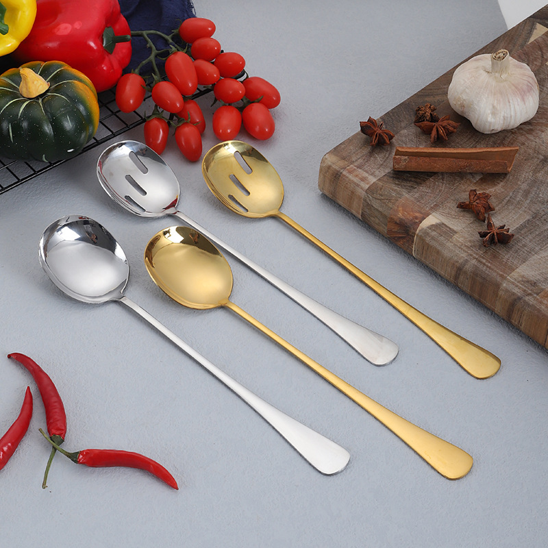 Cuchara pública de acero inoxidable con mango largo ensalada tenedor cuchara Colador cuchara de autoservicio Cuchara de comida china y Occidental cuchara de ensalada