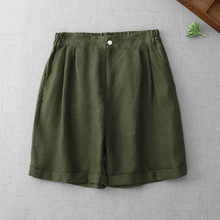 2025夏季时尚宽松大码女装文艺复古松紧腰棉麻潮款休闲阔腿短裤