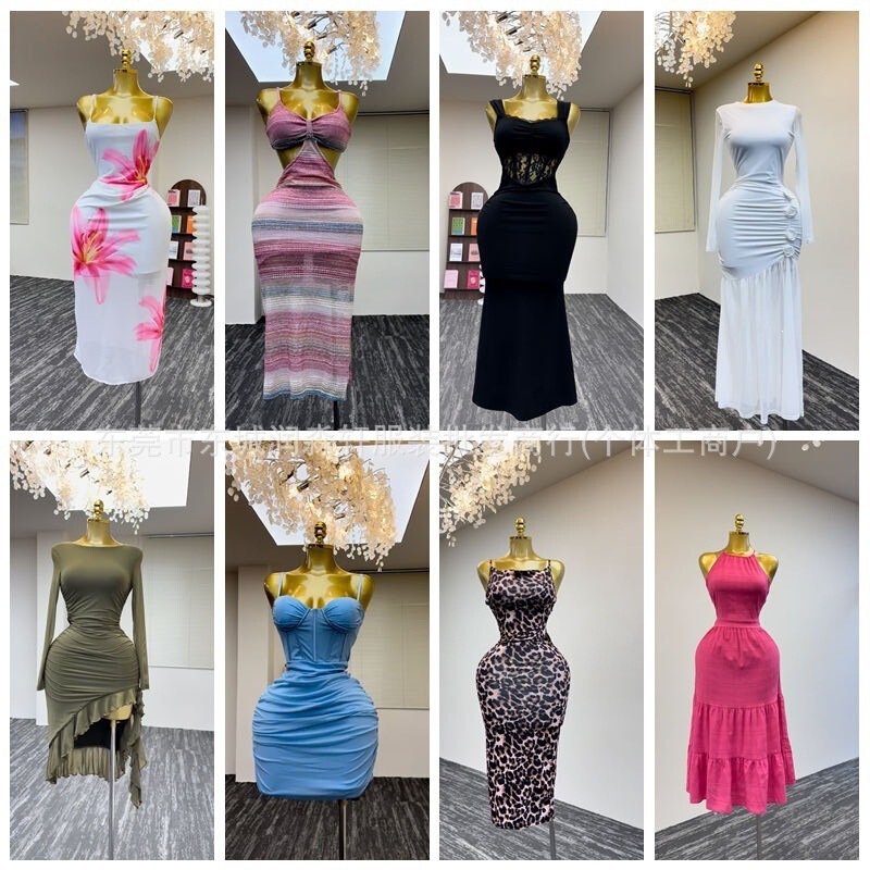 Amazon European and American Style Hot Girl Suspender Long Dress Women's Summer Dress with Tie-Up Design, Tight-Fitting Hip-Hugging Dress in Multiple Styles Amazon European and American Style Hot Girl Suspender Long Dress Women's Summer Dress with Tie-Up Design, Tight-Fitting Hip-Hugging Dress in Multiple Styles