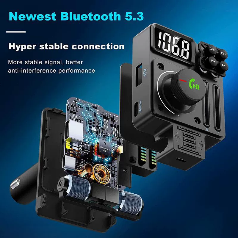 Автомобильный передатчик Bluetooth 5.3 Bluetooth MP3 плеер U-диск FM-передатчик Автомобильный MP3 эквалайзер звуковой свет
