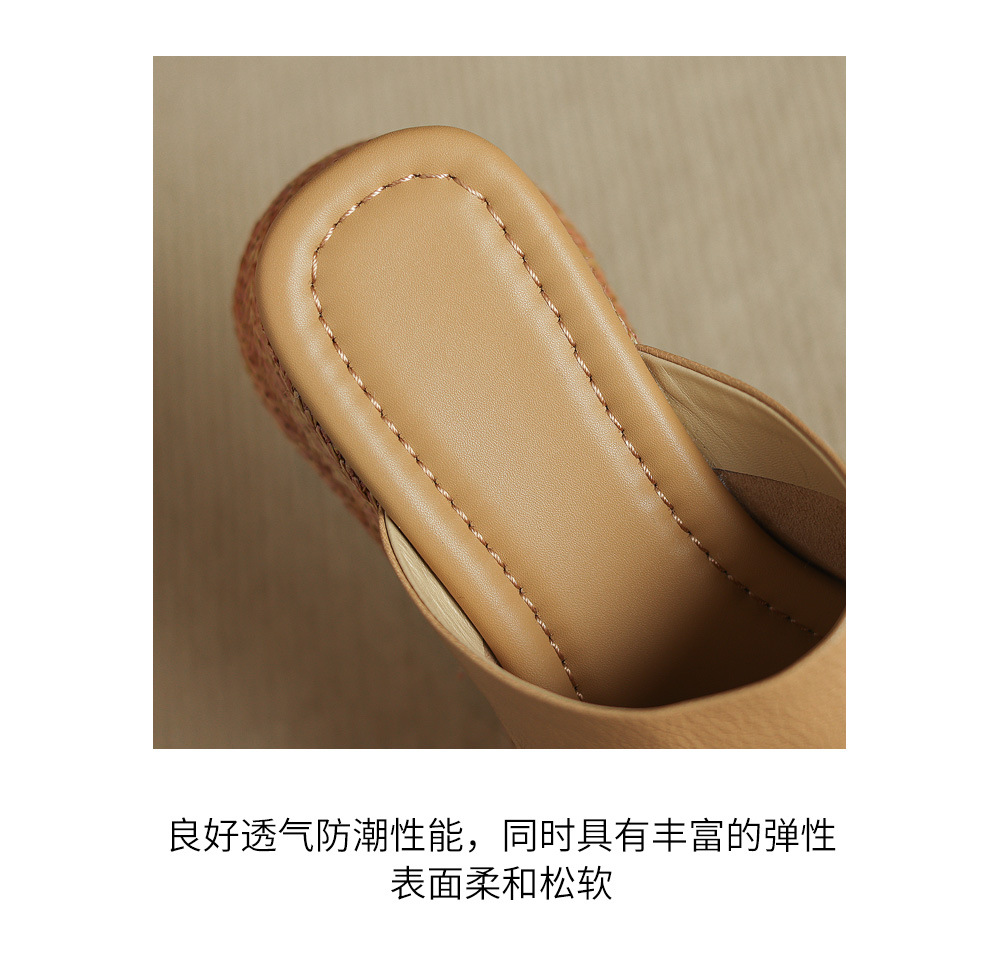 Dép sandal nữ quai ngang đế xuồng bệt gót thấp mũi hở chất liệu da cừu — màu trắng ngà, màu mơ chi tiết 8