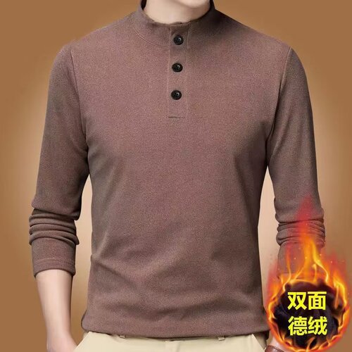 Double-sided velvet German velvet stand-up collar thickened long-sleeved T-shirt men's solid color autumn and winter warm bottoming shirt Korean style autumn clothes