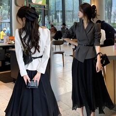 大きいサイズ2025太ったmm感の軽い熟風のスカートのスーツの秋冬の洋風の気質はやせている小さいスーツのコートの2つのセットを現します。