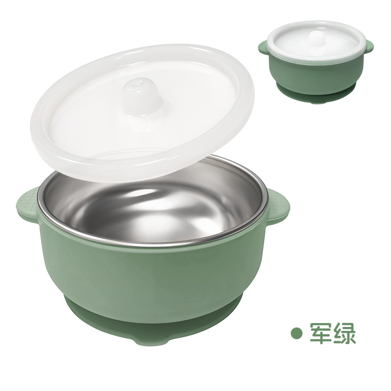 Cuenco de acero inoxidable Amazon 304 con tapa antipolvo Cuenco de silicona para niños con ventosa