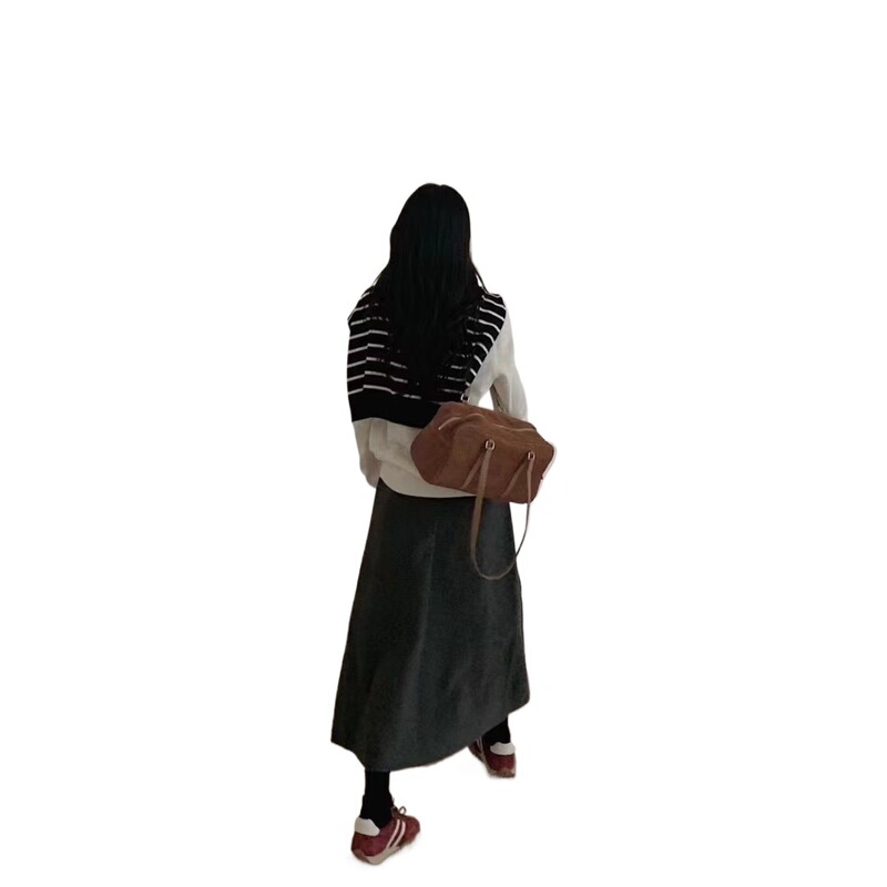 灰色羊毛针织感半身裙女秋冬字长裙子中长款高腰百褶裙|undefined