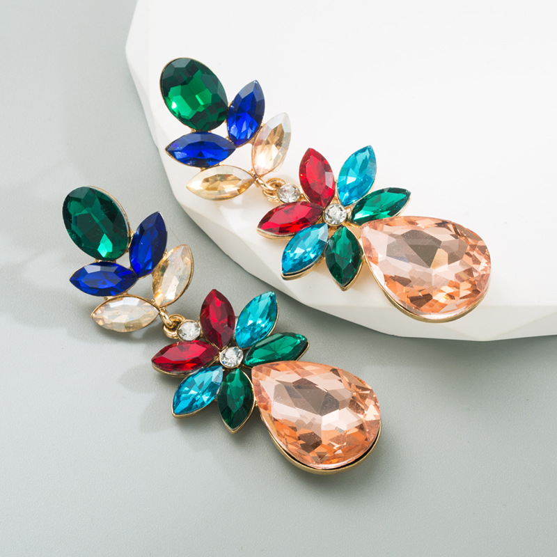 Water Droplets Pattern Fashion Water Droplets Alloy Inlay Rhinestones Drop Earrings