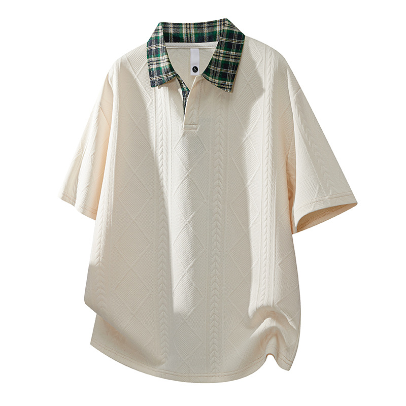 Hombre transfronterizo verano cuello cuadrado polo camiseta relajada retro casual manga corta chaqueta con solapa de moda americana