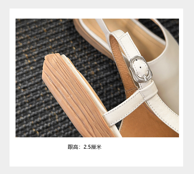 Dép sandal nữ quai ngang da bò hở mũi đế bằng kiểu La Mã — đen chi tiết 8