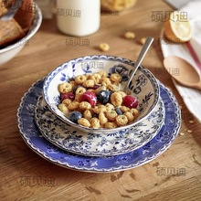 出口英国复古青花陶瓷餐具JBS网红ins早餐盘咖啡杯中西餐盘子饭碗