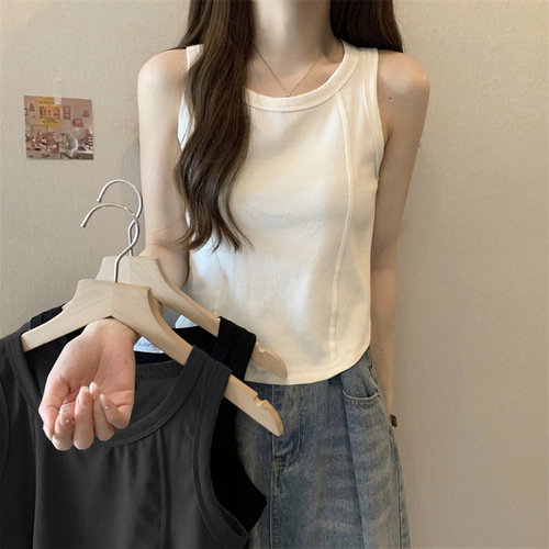 Korean-style white minimalist sleeveless tank top summer modal fishbone line slimming women's T-shirt