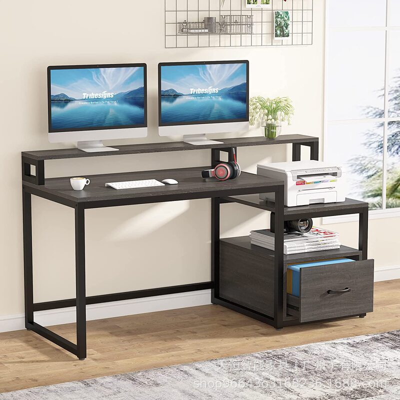 Casual Modern Computer Desk with File Drawer and Storage Shelves Study Table Writing Desk Customizable Casual Modern Computer Desk with File Drawer and Storage Shelves Study Table Writing Desk Customizable