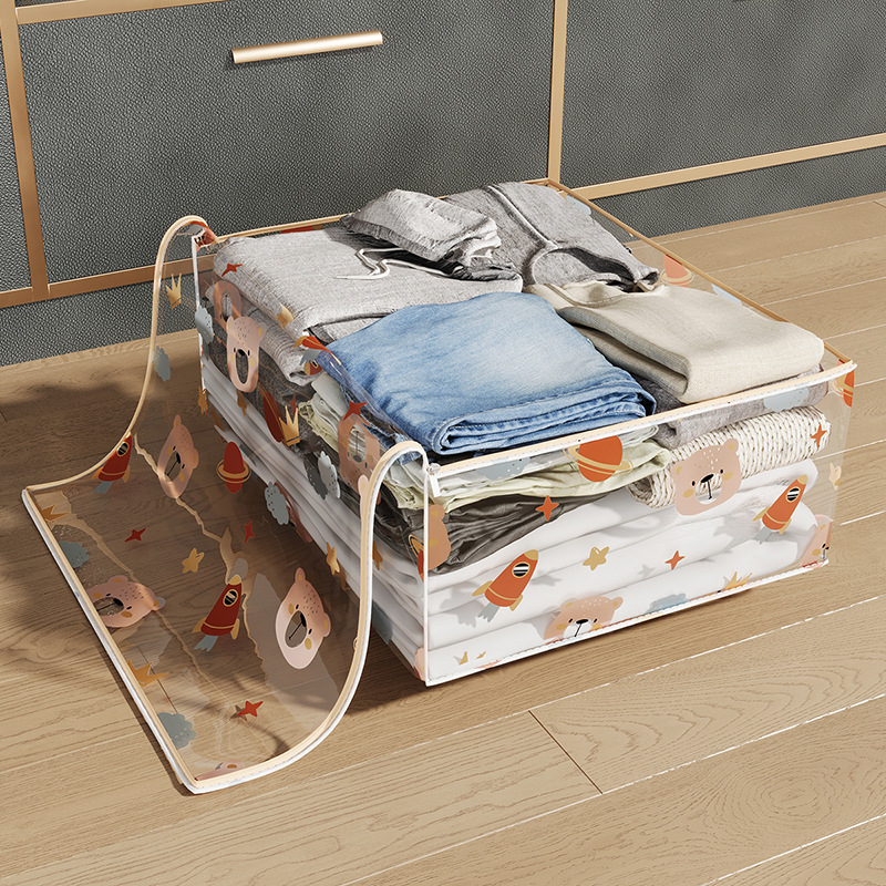 Full-transparent cartoon clothes quilt thickened storage bag zipper moving finishing moving bag household goods storage bag