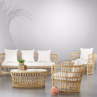 Outdoor Rattan Sofa Terrace Courtyard Sun Room Leisure Rainproof Sun Protection Sofa Furniture Balcony Soft Rattan Chair Sofa