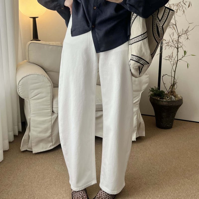 Hankoe Gentle White Series Lp Diagonal Pocket Slimming Three-Dimensional Cut High-Thread-Count Cotton Straight-Leg Pants