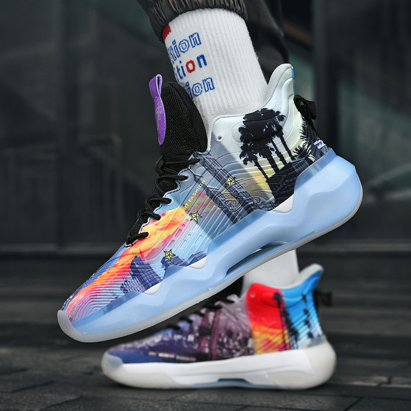 Comfortable hot wear-resistant fluorescent high-top basketball shoes men's friction sound high quality sneaker couple shoes