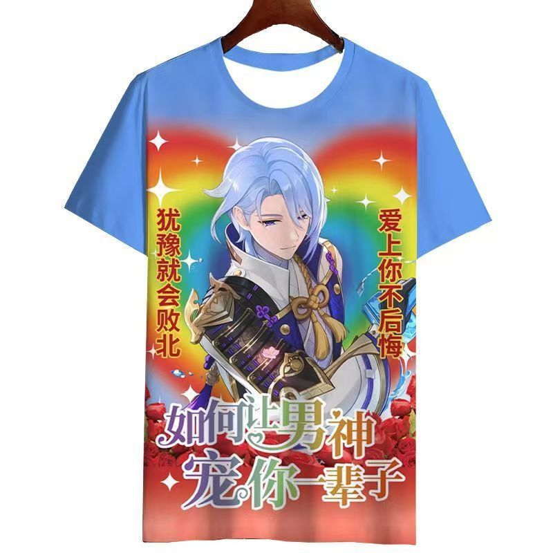 Genshin Impact Funny 3D Print Short Sleeve Summer T-Shirt, Unique Breathable Round Neck Tee, Quirky Street Style, Prank Friend Gift