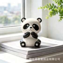 高级简约创意陶瓷熊猫可爱零钱罐儿童储钱罐定制家居招财陶瓷摆件