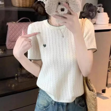刺绣小爱心毛针织衫女短袖2026夏季新款高级感短款小个子上衣外穿