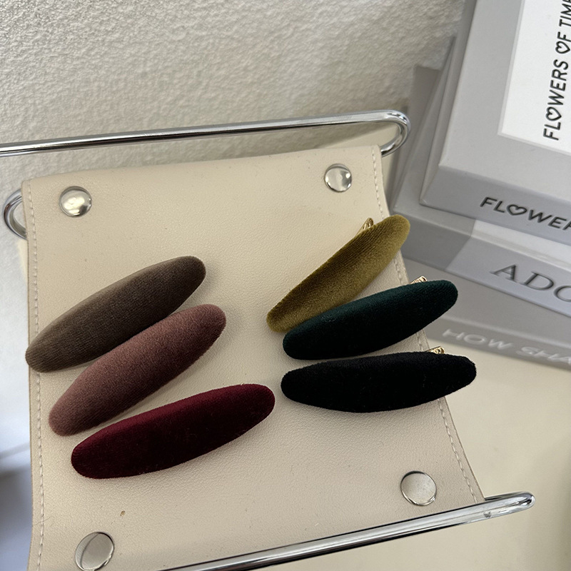 Pinza para el pelo ovalada de terciopelo francés, pinza para flequillo sencilla, accesorios para el cabello de estilo coreano para mujer, tocado, pinza lateral, pinza superior para niña, accesorios para el cabello_voghion.com