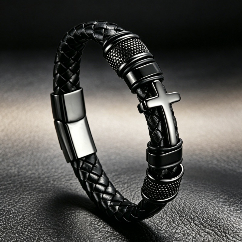Popular fashion European and American cross multi-ring bracelet, stylish and unique men's leather bracelet, cross-border factory wholesale