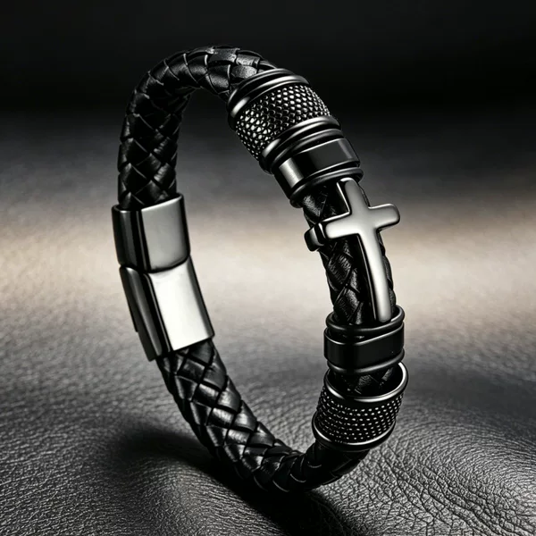 Popular fashion European and American cross multi-ring bracelet, stylish and unique men's leather bracelet, cross-border factory wholesale