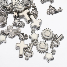 跨境多款银色CCB塑料吊坠 diy饰品配件 十字架星星挂件厂家直销