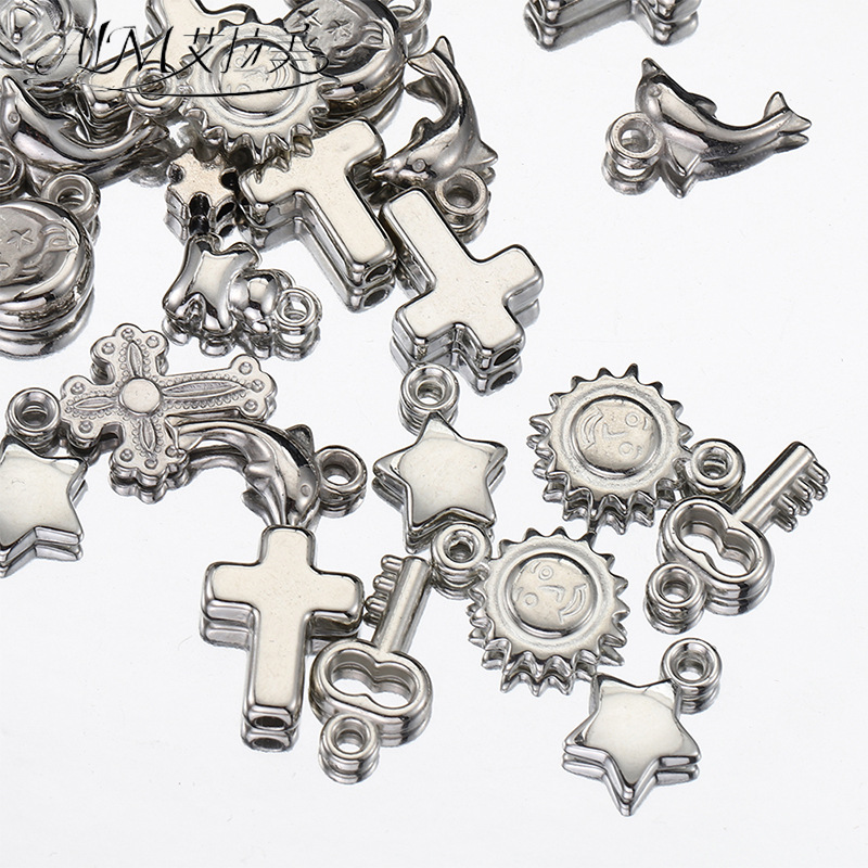 跨境多款银色CCB塑料吊坠 diy饰品配件 十字架星星挂件厂家直销