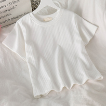 白色t恤女夏修身韩版高腰露脐短款显瘦半袖螺纹百搭体恤短袖上衣8