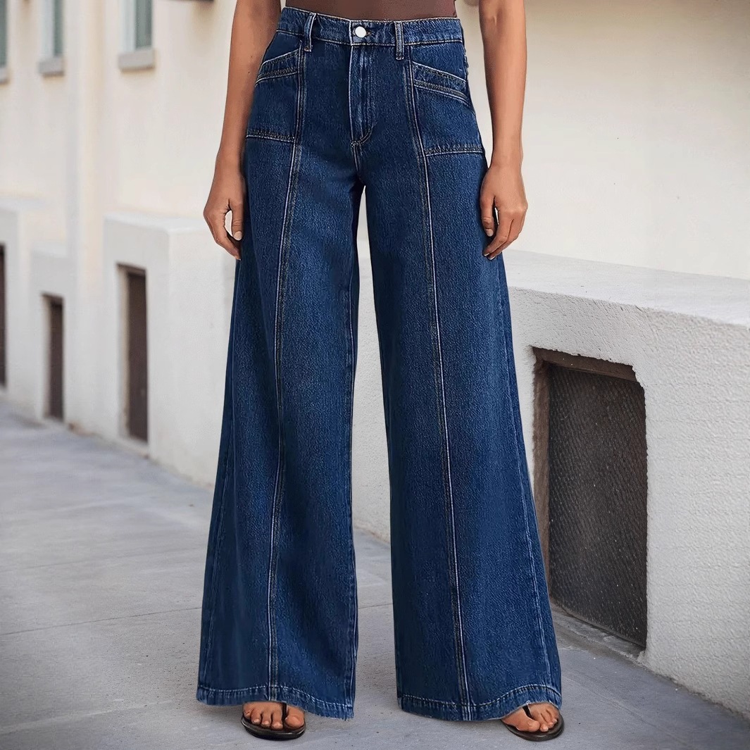 Jeans Rectos para Mujer de Mezclilla de Algodón Elásticos de Cintura Media para Uso Diario image 4