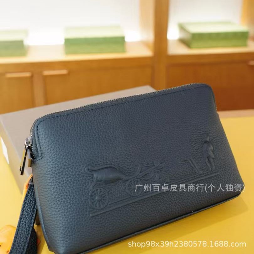 H Brand Men's Genuine Leather Double-Layer Clutch Bag with Gift Box for Export and Cross-Border Trade