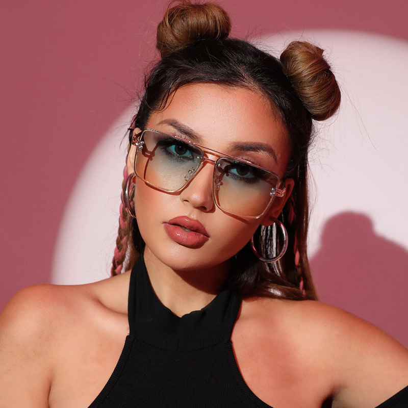 New Fashion Gorgeous Double Beam Box European and American Light Luxury Metal Sunglasses Ins Internet Celebrity Show Exquisite Sunglasses Trendy