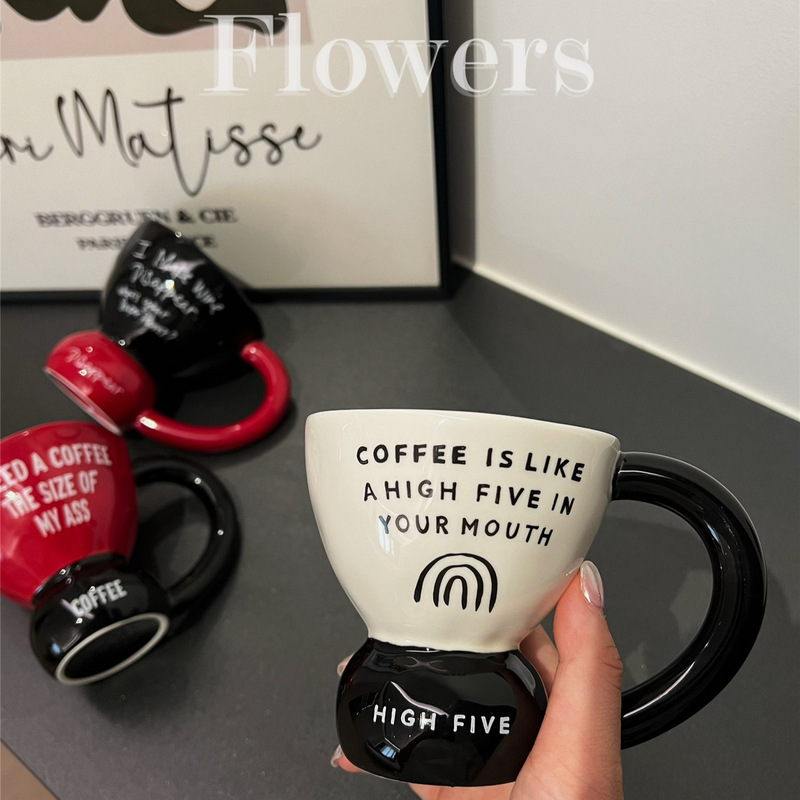 Vintage Tall Mug Ins Niche Design Sense Thickened Contrasting Color Ceramic Household Cup Coffee Cup Accompanying Gift