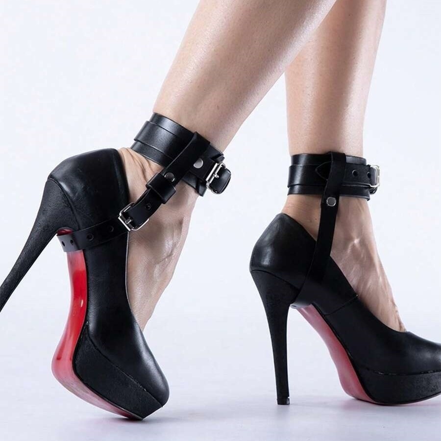 跨境热卖PU皮革情趣高跟鞋SM调教女奴束缚脚铐另类玩具脚链捆绑新