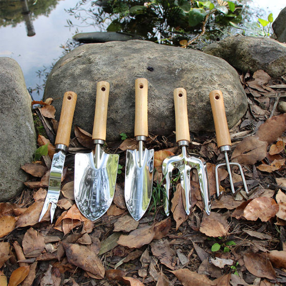 Six-piece stainless steel shovel three-tooth rake flower shovel household flower planting loose soil gardening shovel foreign trade