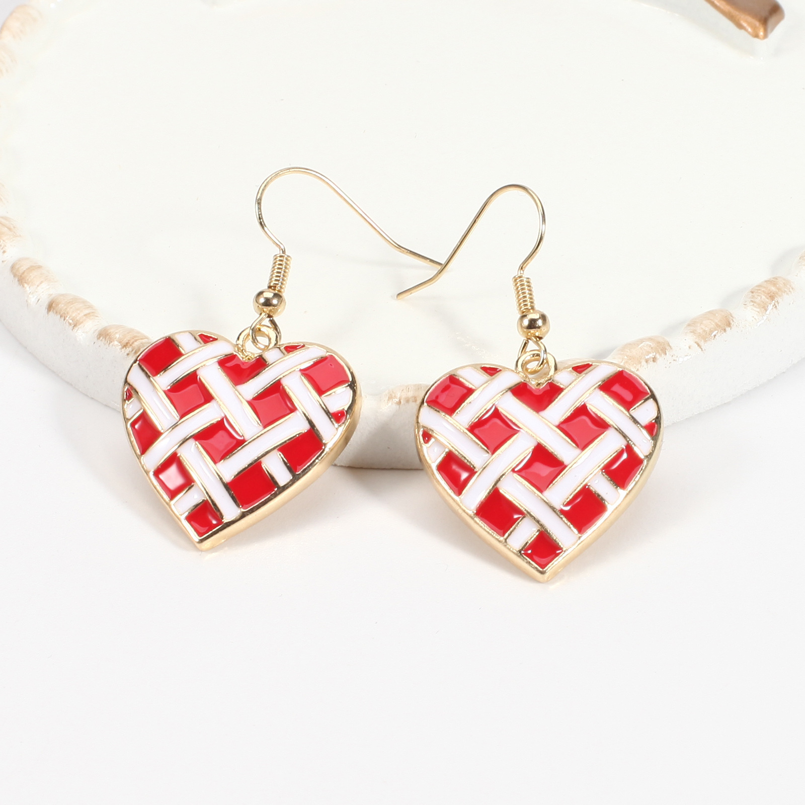 18g Weight Copper Ear Needle Material Rhinestones, Pearl Inlay Material Drop Earrings Classification 1 Pair Quantity Holiday, Daily Occasion Alloy Material Heart Shape Pattern Women's Gender Enamel, Inlay Design IG Style, Sweet Style 1 Pair IG Style Sweet Heart Shape Enamel Inlay Alloy Rhinestones Pearl Drop Earrings 9