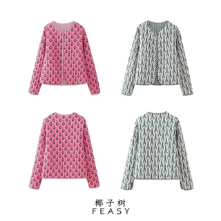 亚马逊跨境外贸欧美女装2024夏季新款街头时尚个性印花棉衣外套