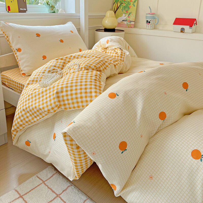 New Fresh Style 100% Pure Cotton Four-Piece Set Cartoon Xinjiang Long-Staple Cotton Set Student Dormitory Pure Cotton Three-Piece Set