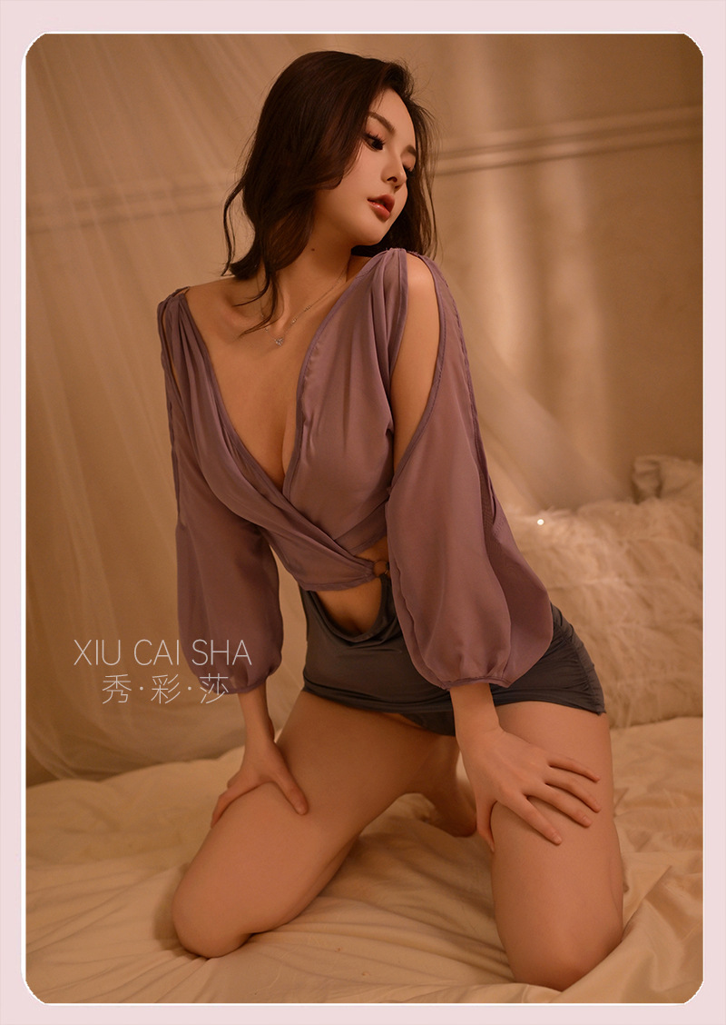 Purple Deep-V See-Through Secretary Roleplay Lingerie Set, Polyester, One Size — detail image 12