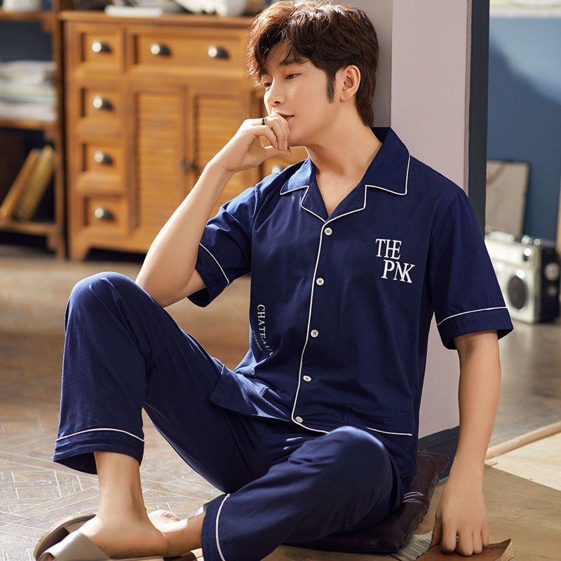 Pantalones de manga corta de verano 100% pijamas de algodón fino ocio traje de hombre de mediana edad y ancianos homewear