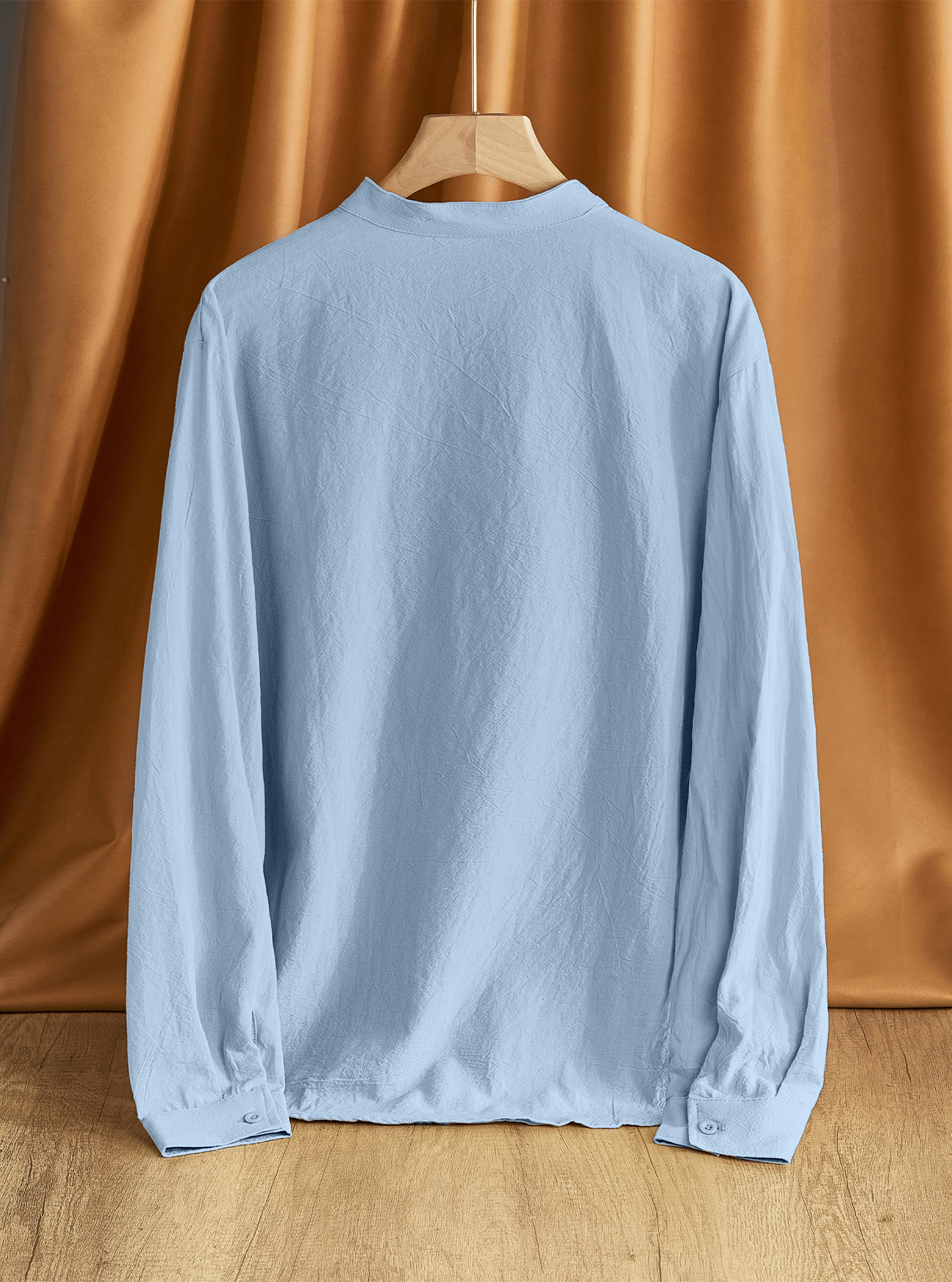 Camicia uomo casual in lino con maniche lunghe e collo coreana_voghion.com