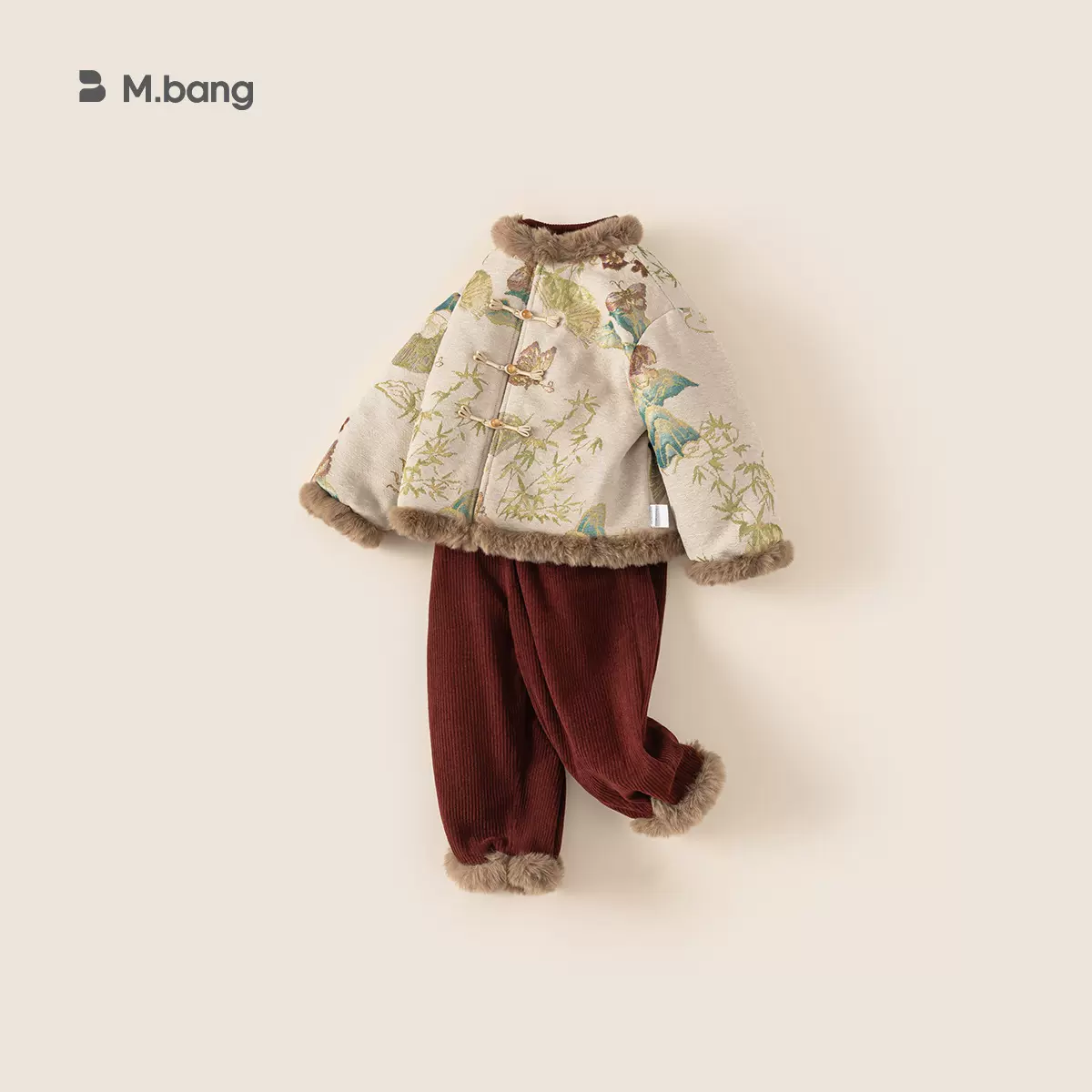 邦选加厚冬装新款绗棉衣服男孩子两件套新中式汉服男童国风套装