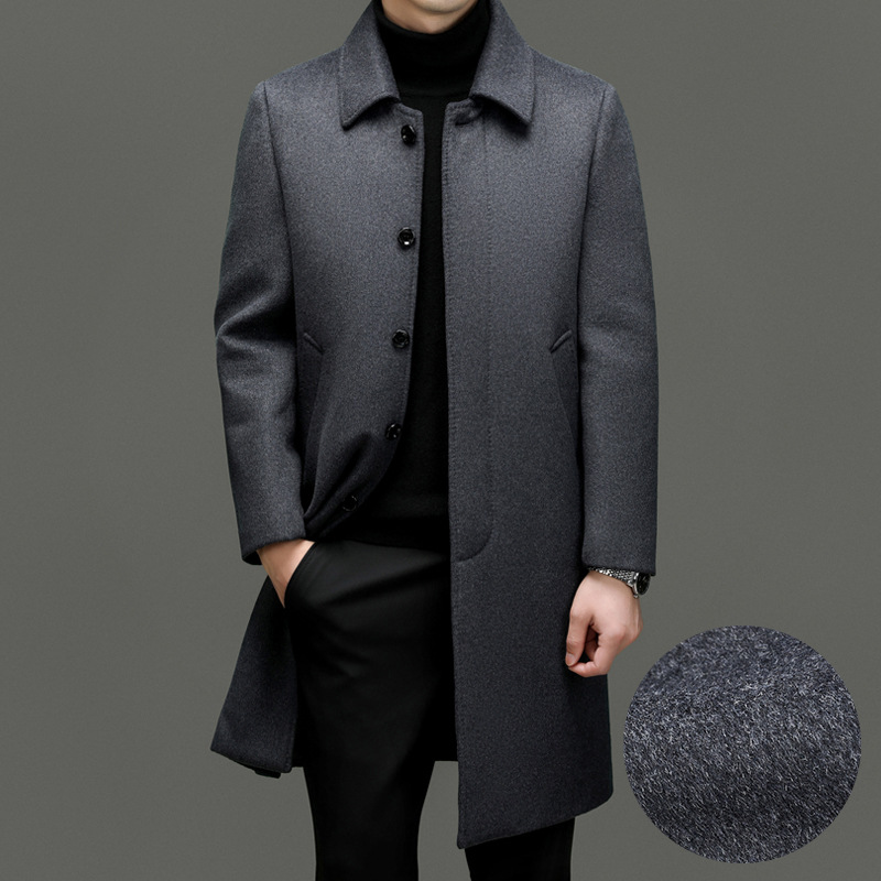 2024秋冬装中年羊毛大衣男中长款风衣爸爸装中老年呢子加厚外套