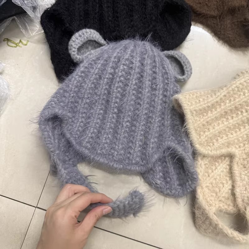 可爱百搭减龄小熊耳朵毛线帽子女秋冬保暖短遮护耳针织雷锋帽显瘦|undefined