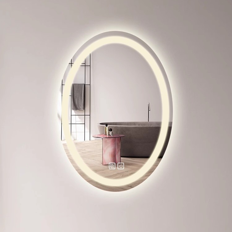 Espejo de baño inteligente con lámpara LED Espejo luminoso de baño de pared maquillaje anti-fog anti-explosión elíptico nuevo