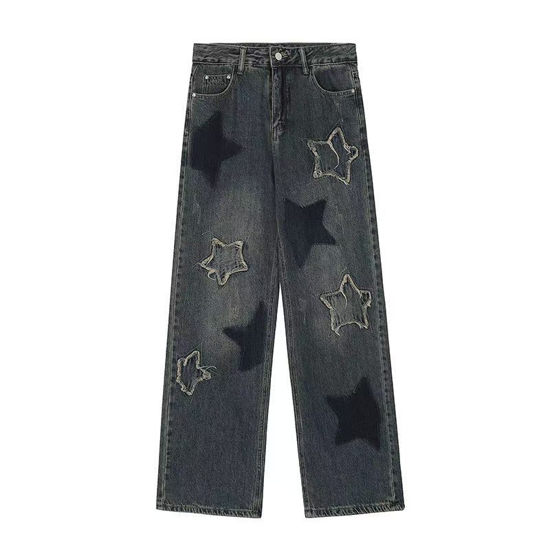 Five-pointed Star High Street Jeans For Women, Trendy Brand, Loose Straight Fit, Plus Size, Summer Hip-hop European And_ecoleips.com