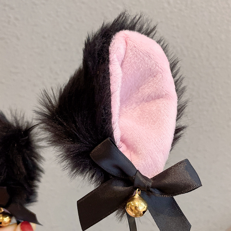 (Diadema + collar) orejas de gato horquilla arco campana hembra M gato conejo horquilla cabeza de Navidad Accesorios
