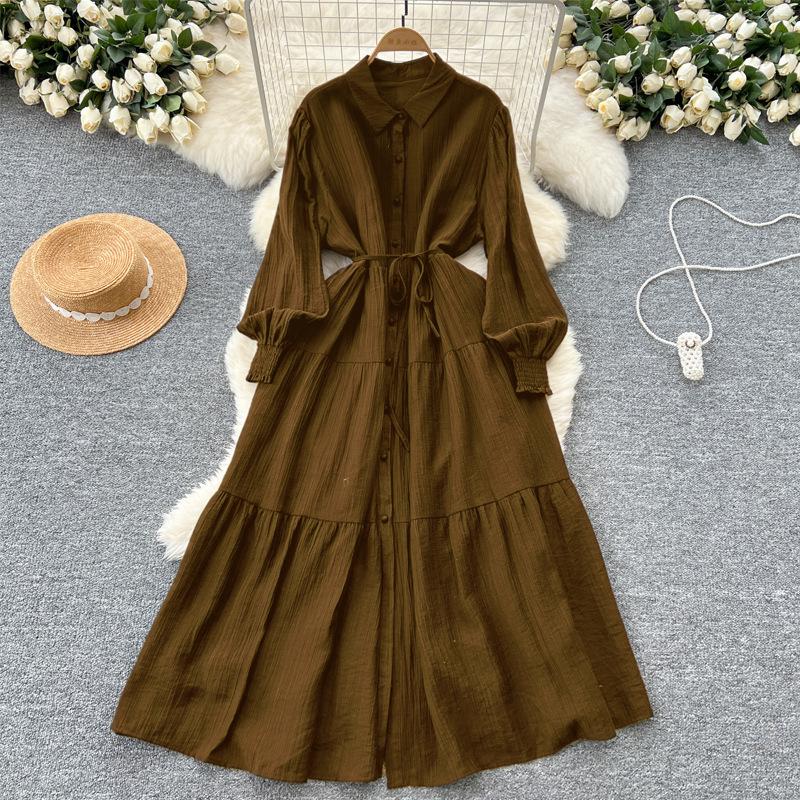 Foreign Trade Retro Fashion Casual Long-sleeved Shirt dress Women's Loose Lace-up Waist Western Style Long Dress 0515 Foreign Trade Retro Fashion Casual Long-sleeved Shirt dress Women's Loose Lace-up Waist Western Style Long Dress 0515