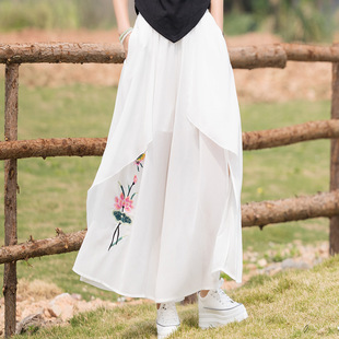 Real shot new 2022 irregular embroidered wide leg pants comfortable breathable versatile natural waist design Women