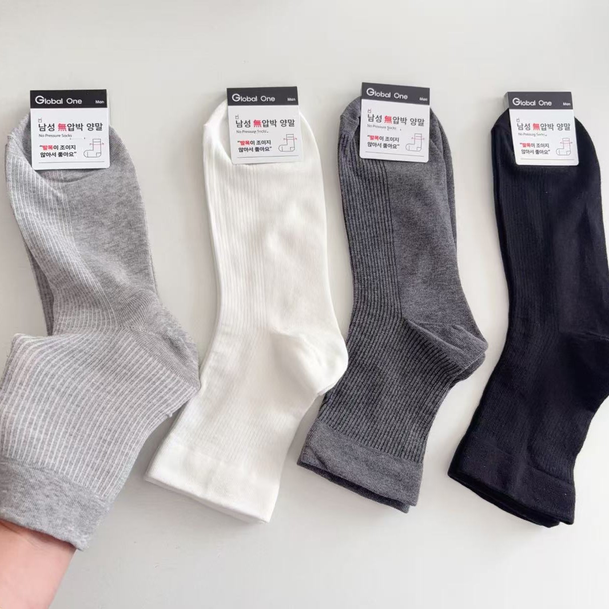 Korean Imported Socks Spring and Summer Thin Fine Vertical Pattern Cotton Socks Men's Dongdaemun Pure Color Simple Style Casual Loose Mouth Men's Socks