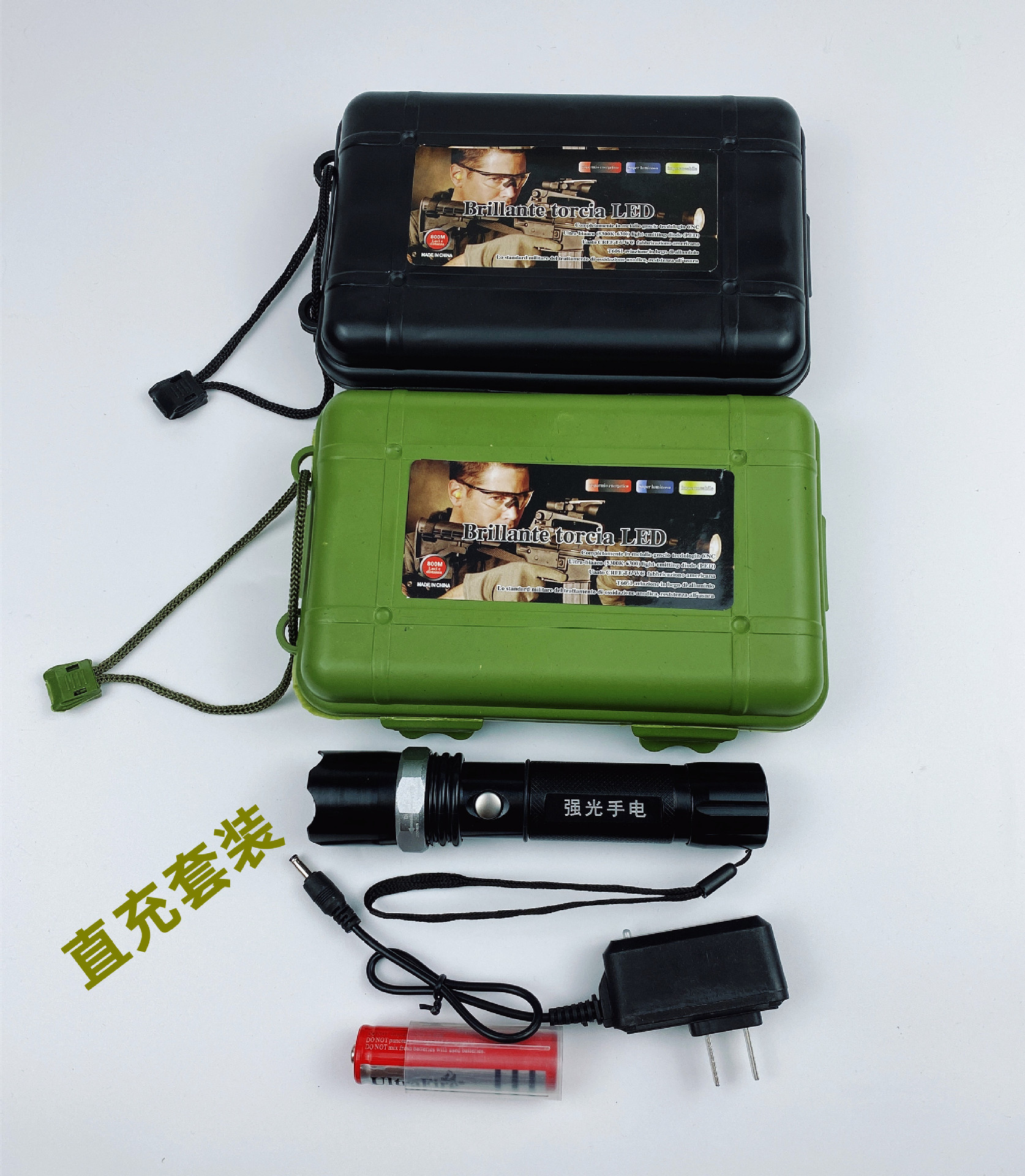 Strong light flashlight aluminum alloy three-gear zoom led charging flashlight household lighting outdoor long-range security flashlight